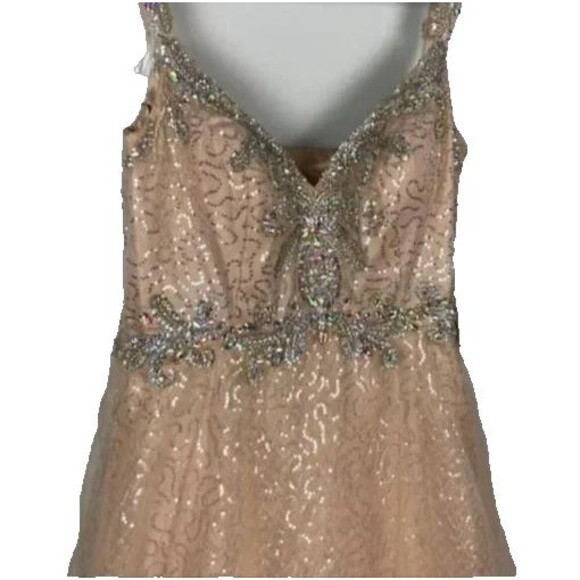 Mac Duggal 65037 Peach Sequin & Bead Corset Back Plus Size Formal Gown 14W NWT - Picture 5 of 7